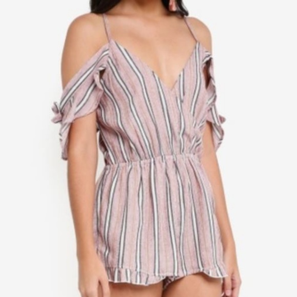 Topshop Pants - TOPSHOP - Strpe cold shoulder playsuit size M